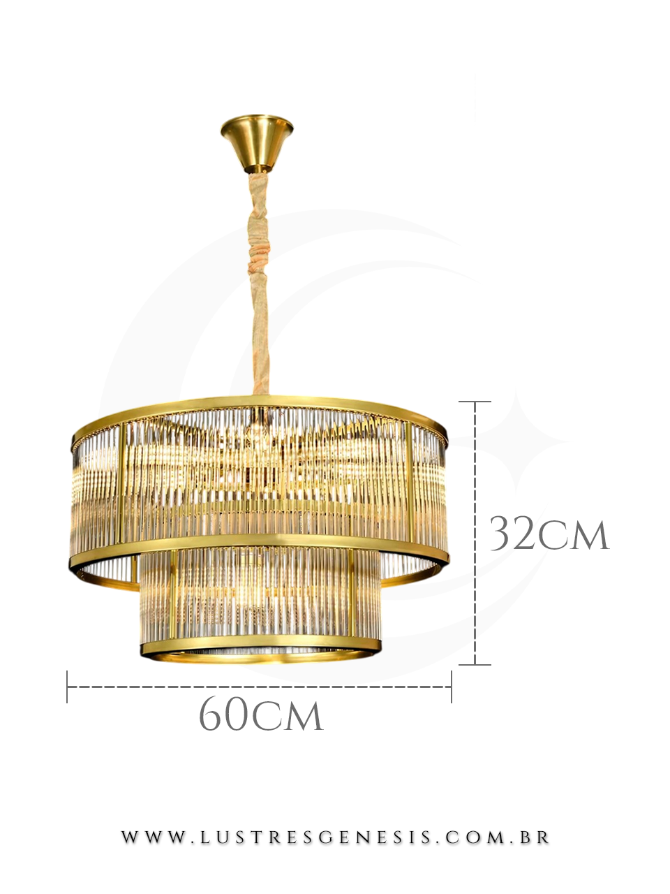 Lustre Pendente Ø60cm de Cristal Dourado Redondo Para Salas de Luxo, Escritórios e Mesa de Jantar